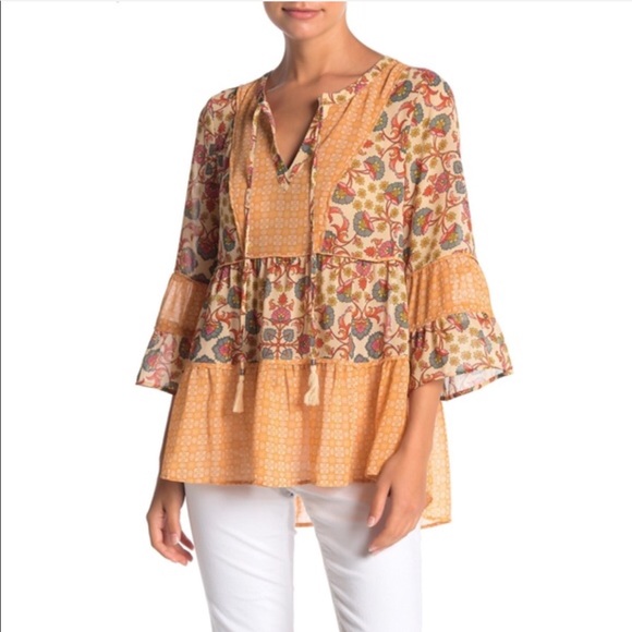 DR2 Paisley Floral 3/4 Sleeve Tiered Blouses Top - Picture 5 of 5